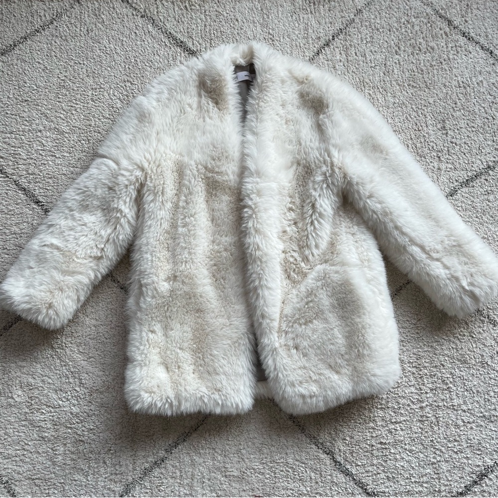 Mango White Faux Fur Coat